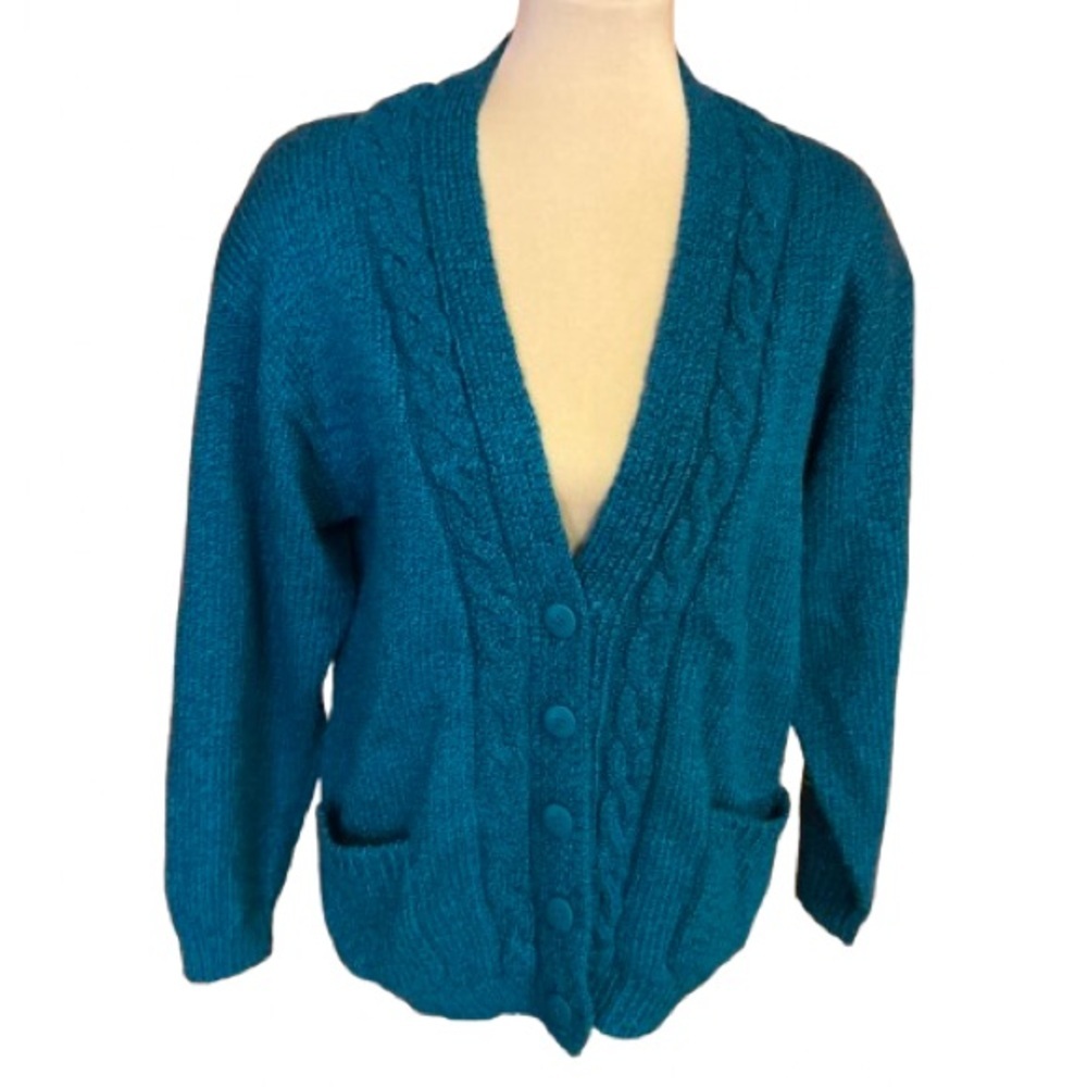 Vtg 90s oversized teal cardigan